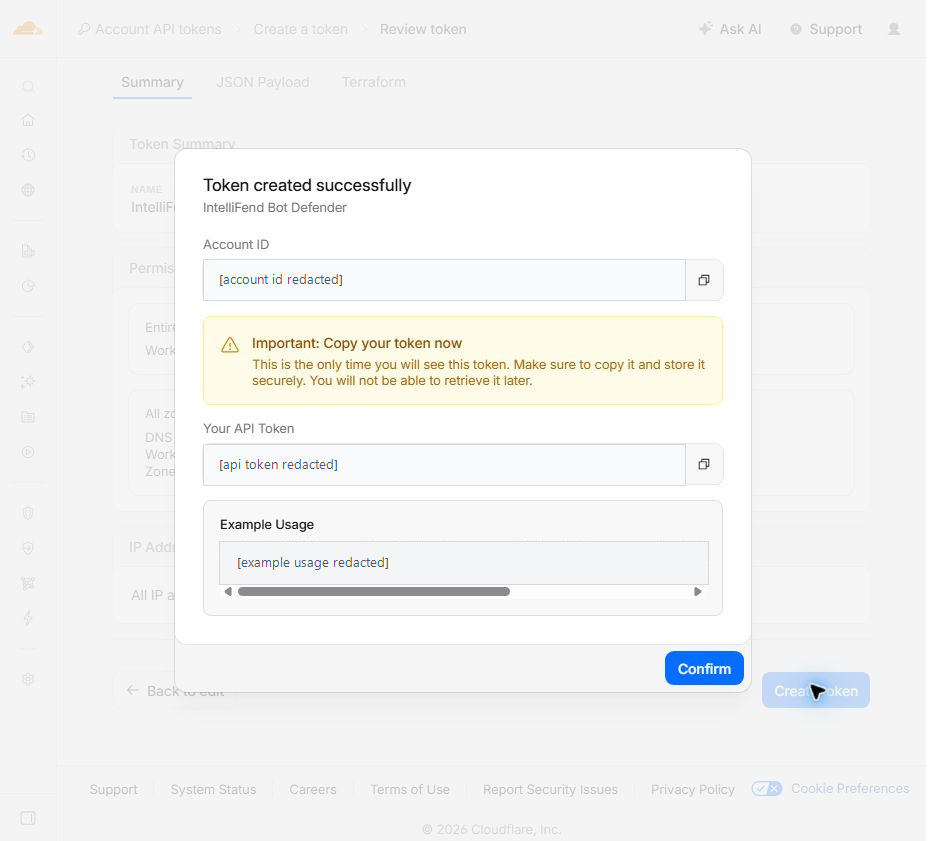 Cloudflare API token