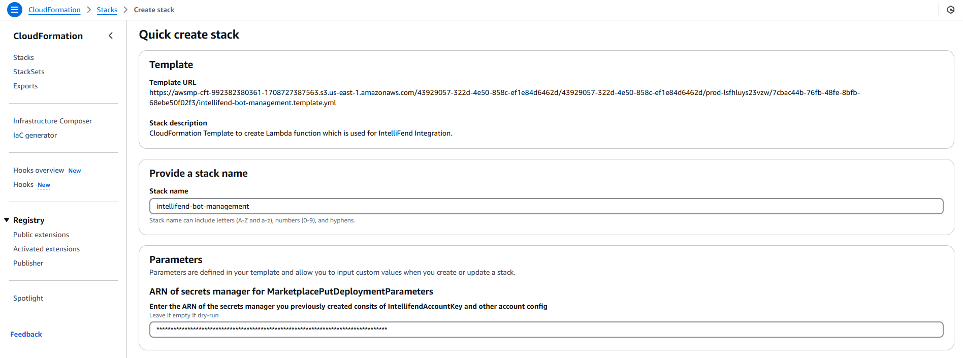 Quick create stack